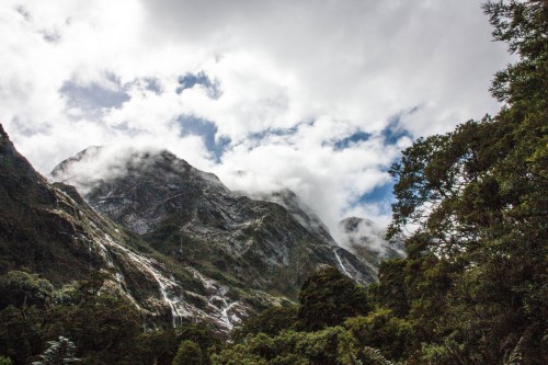 Photo of waterfalls along the Milford Track